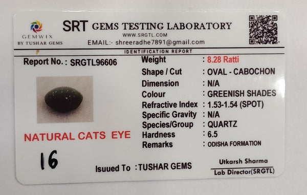 Natural Cat's Eye (Lehsunia) | 2H00 | Oval Cabochon | IGC Certified | Report No. SRGTL96606