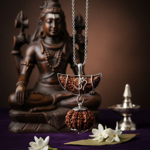 1 Mukhi & 14 Mukhi Rudraksha Pendant in 925 Sterling Silver – Certified Divine Power Combination