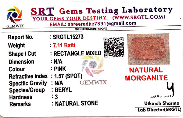 Natural Pink Morganite | Rectangle Mixed | Lab Certified No. SRGTL15273
