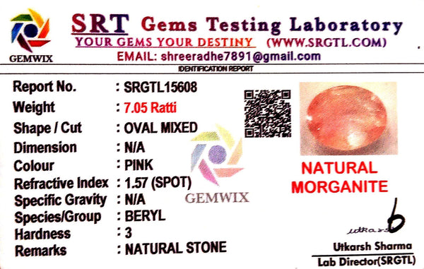 Natural Pink Morganite | Oval | Lab Certified No. SRGTL15608