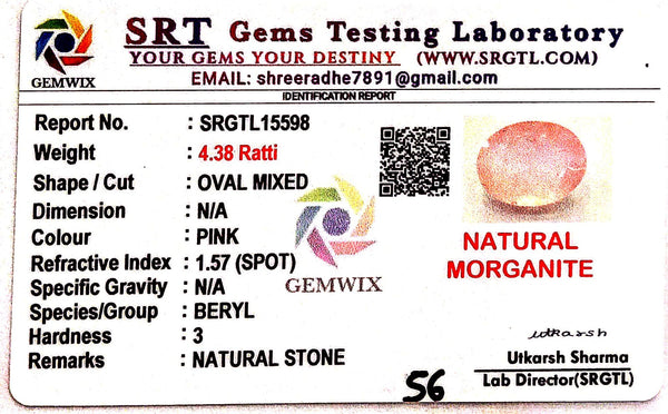 Natural Pink Morganite | Oval | Lab Certified No. SRGTL15598