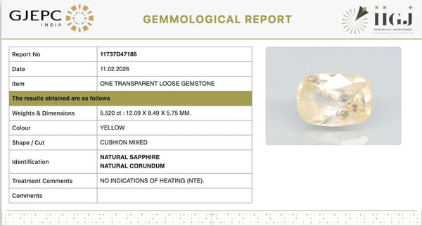 Natural Yellow Sapphire | Cushion Mixed | Transparent | Govt. Lab Certified | Report No. 11737D47186