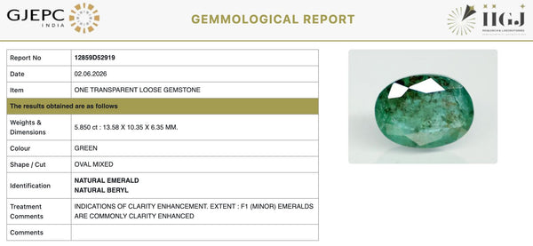 Natural Emerald | Oval Mixed Cut | IIGJ Certified No.: 12859D52919
