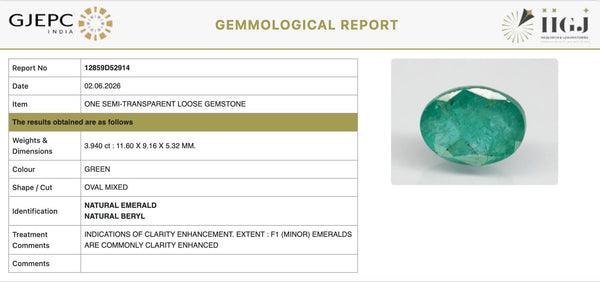 Natural Emerald | Oval Mixed Cut | IIGJ Certified No.: 12859D52914
