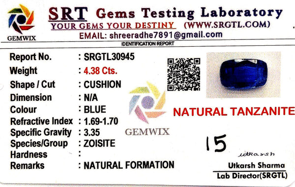 Natural Tanzanite | Cushion | SRT Certified No : SRGTL30945 image 2