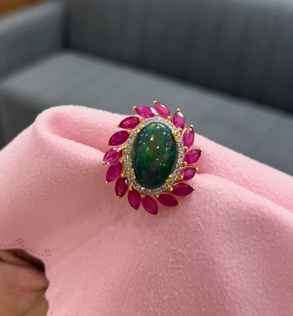 Exquisite Natural Black Opal with Ruby & Diamonds in 14K Gold image 2