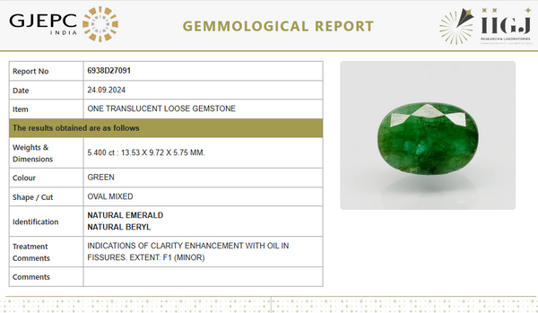Natural Emerald | Oval Mixed Cut | Govt. Lab Certified No.: 6938D27091 image 1