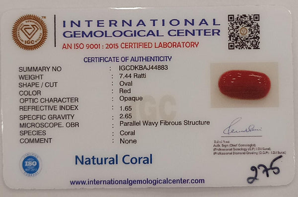 Natural Red Coral | Certified | Oval Cut Gemstone Summary No. IGCDKBAJ44883 image 2