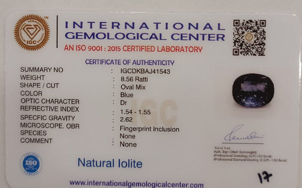 Natural Iolite| Govt. Lab Certified | OvalMix |Blue withCertificate No.: IGCDKBAJ41543 (Copy) image 2