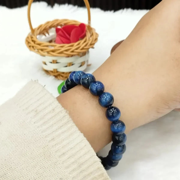 Natural blue tiger eye bead bracelet for calm energy – Tushar Gems