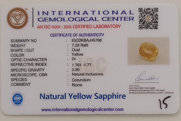 Natural Yellow Sapphire |OvalCut | IGC Certified No.: IGCDKBAJ45768 image 2