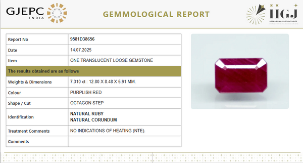 Natural Purplish Red Ruby | Certified Unheated | Octagon Mixed Cut | 8.12 RT | Report No. 9581D38656 image 1