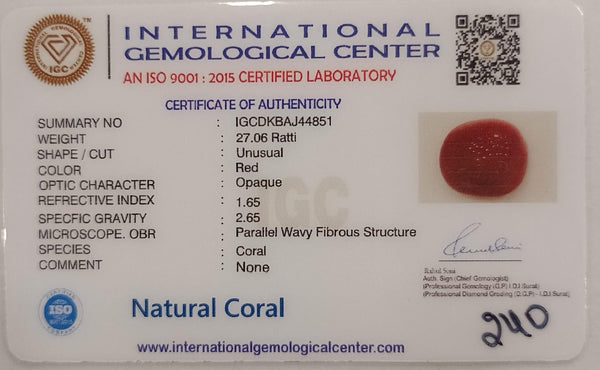 Natural Red Coral | Certified | Unusual Cut Gemstone Summary No. IGCDKBAJ44851 image 2