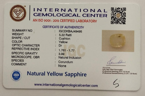 Natural Yellow Sapphire | Cushion Cut | IGC Certified No.: IGCDKBAJ49495 image 2