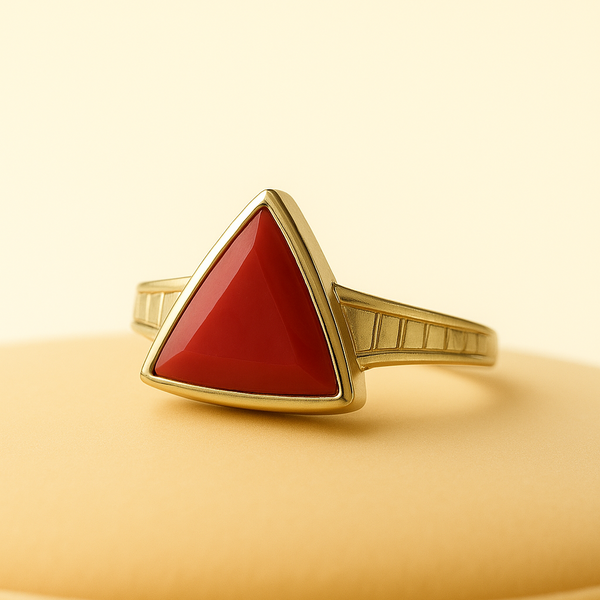 Natural Coral Ring | Triangle Cut Red Coral | Certified Gemstone in Sterling Silver image 0