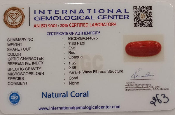 NaturalRed Coral | Certified| Oval CutGemstone Summary No. IGCDKBAJ44875 image 2