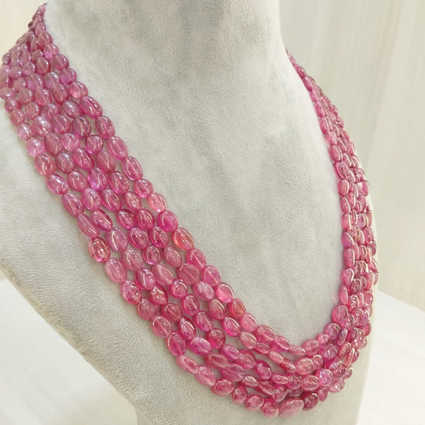 Natural Ruby TumbleFive line Beaded Necklace image 2