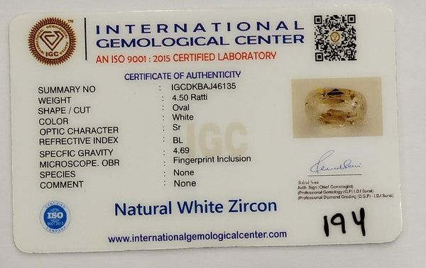 Natural White Zircon | Certified | Oval | Certificate No.: IGCDKBAJ46135 image 2