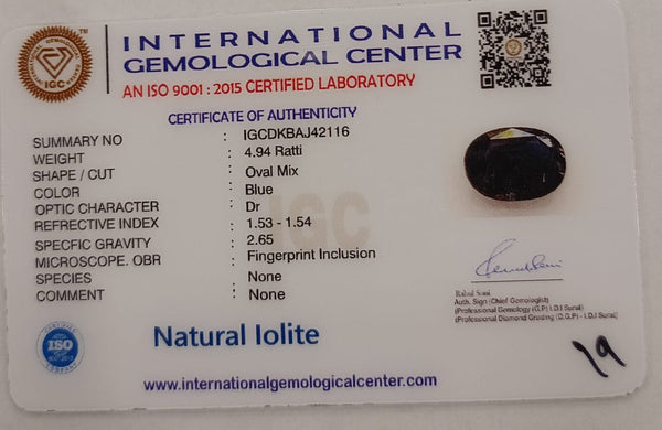 Natural Iolite| Govt. Lab Certified | Oval Mix|Blue withCertificate No.: IGCDKBAJ42116 image 2
