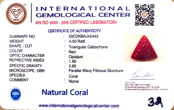 Natural Italian Red Coral | Certified Triangular Cabochon Moonga | Untreated Gemstone IGCDKBAJ42442 image 1