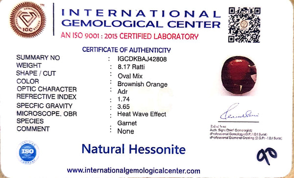 Natural Hessonite (Gomed) | Oval Mix Cut | IGC Certified Certificate No.: IGCDKBAJ42808 image 2