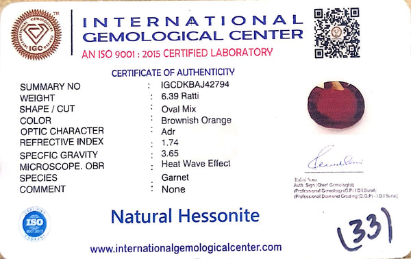 Natural Hessonite (Gomed) | Oval Mix Cut | IGC Certified Certificate Number: IGCDKBAJ42794 image 2