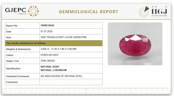 Natural Purplish Red Ruby | Certified Unheated | Oval Mixed Cut Report No. 9498D38424 image 1