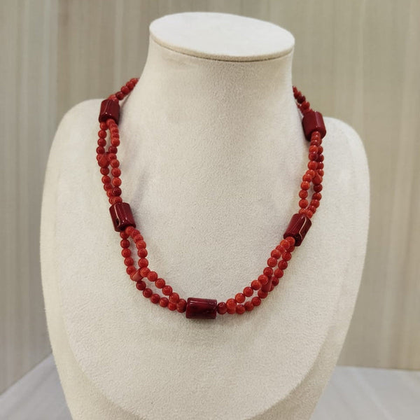 Natural red coral double line bead necklace (06) – Tushar Gems