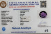 International Gemological Center certificate IGCDKBAJ42160 for Natural Amethyst 5.56 Ratti