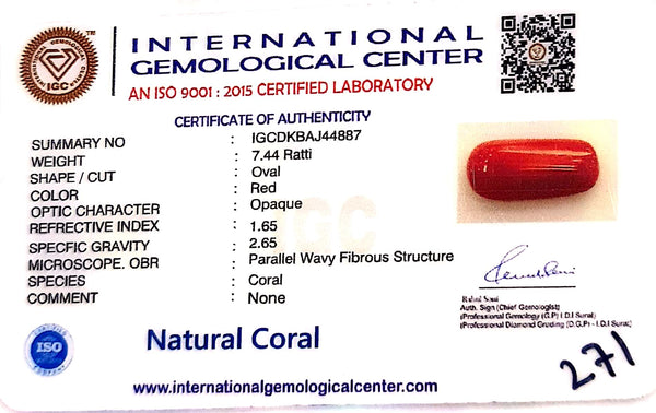 NaturalRed Coral | Certified| Oval CutGemstone Summary No. IGCDKBAJ44887 image 2