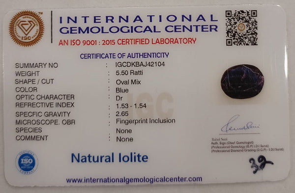 Natural Iolite| Govt. Lab Certified | Oval Mix|Blue withCertificate No.: IGCDKBAJ42104 image 2