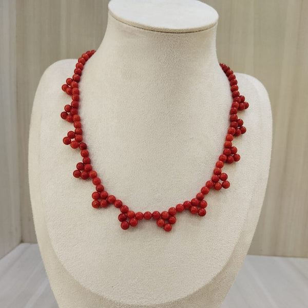 Natural red coral single line bead necklace (05) – Tushar Gems