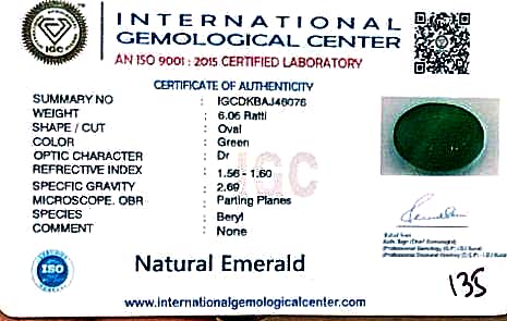 Natural Emerald | Oval Cut | Govt. Lab Certified No. IGCKBAJ46076 image 2