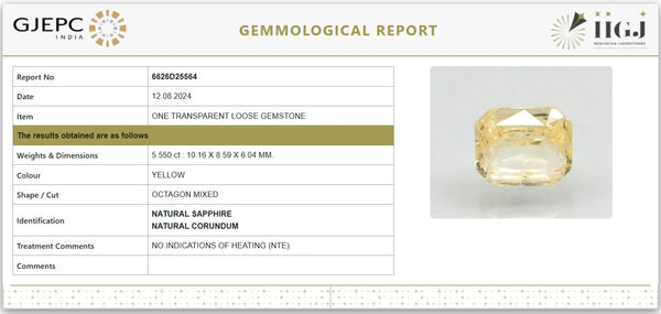 Natural Yellow Sapphire 5.55 Carat (6.17 Ratti) – Certified Unheated | 6626D25564 image 1