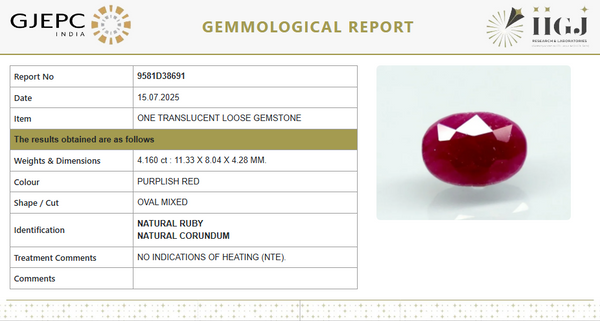 Natural Purplish Red Ruby | Certified Unheated | Oval Mixed Cut Report No. 9581D38691 image 1