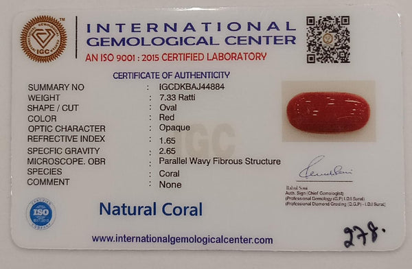 NaturalRed Coral | Certified| Oval CutGemstone Summary No. IGCDKBAJ44884 image 2