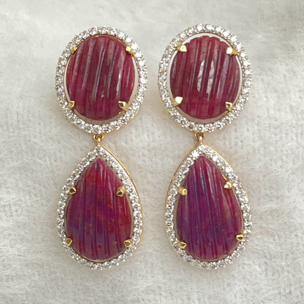 Carved Ruby Drop Earrings in 14K Gold with 2.29ct Natural Diamonds – 45.89ct Luxury image 0