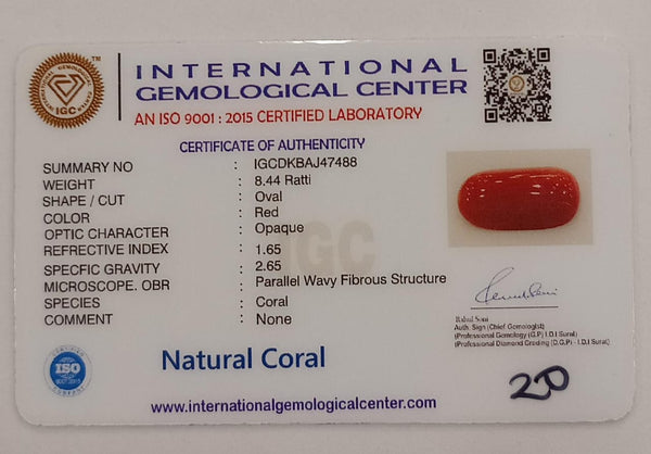 NaturalRed Coral | Certified| Oval CutGemstone Summary No. IGCDKBAJ47488 image 2