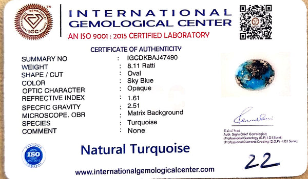 Natural Turquoise | Oval | Sky Blue Matrix | IGC Certified Certification: IGC (IGCDKBAJ47490) image 2