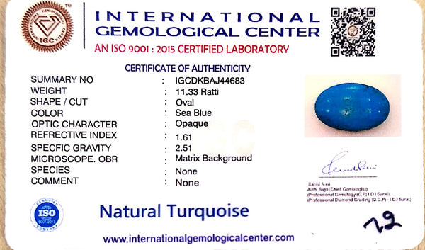 Natural Turquoise | Certified | Oval Cut | Sea Blue Certificate No.: IGCDKBAJ44683 image 2