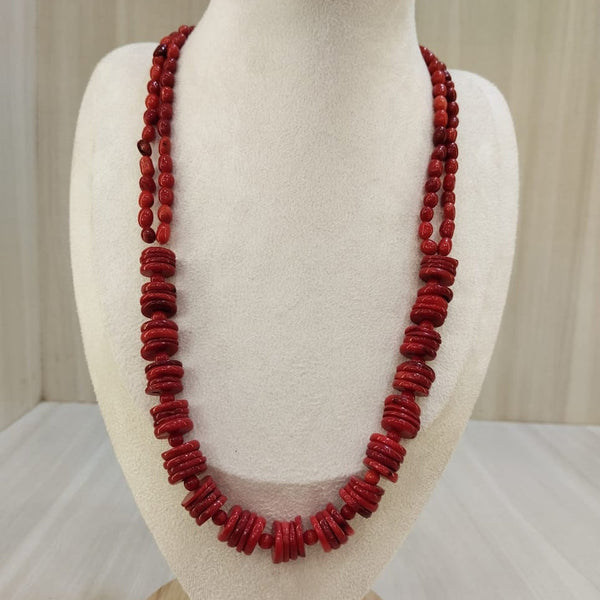 Natural coral double line oval mix bead necklace (017) – Tushar Gems