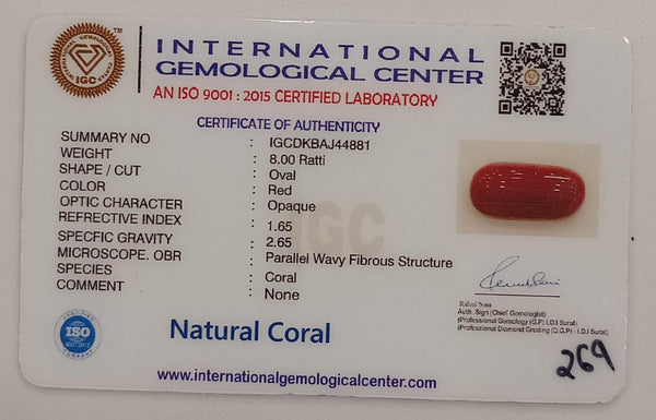 NaturalRed Coral | Certified| Oval CutGemstone Summary No. IGCDKBAJ44881 image 2