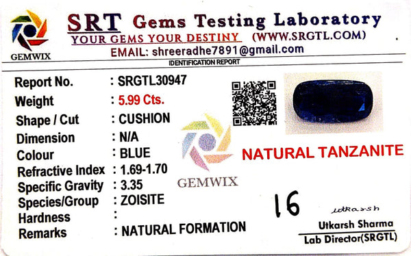 Natural Tanzanite | Cushion | SRT Certified No : SRGTL30947 image 2