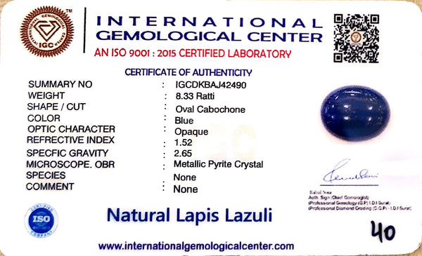 Natural Lapis Lazuli | Oval Cabochon | Govt. Lab Certified Certificate No.: IGCDKBAJ42490 image 2