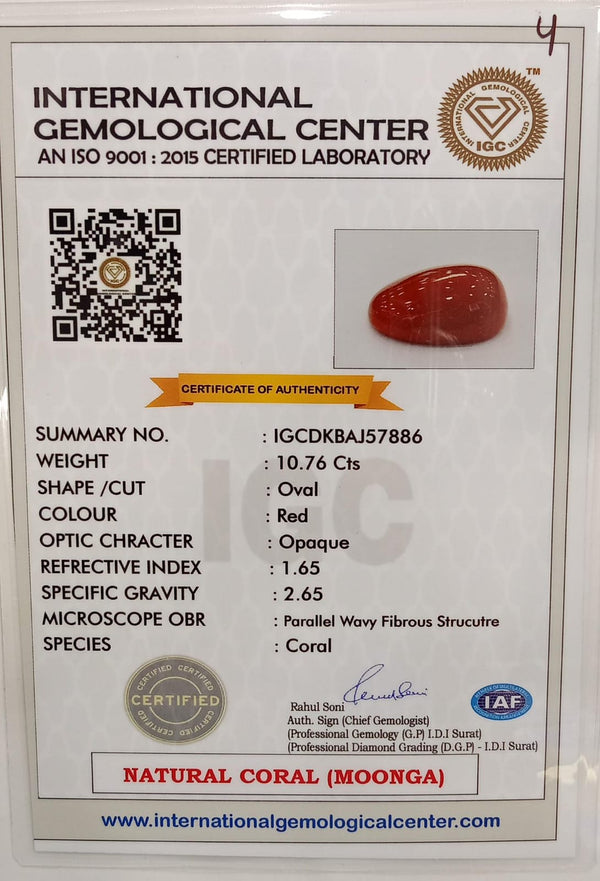 Natural Red Coral | Certified | Oval Cut Gemstone Summary No. IGCDKBAJ57886 image 2