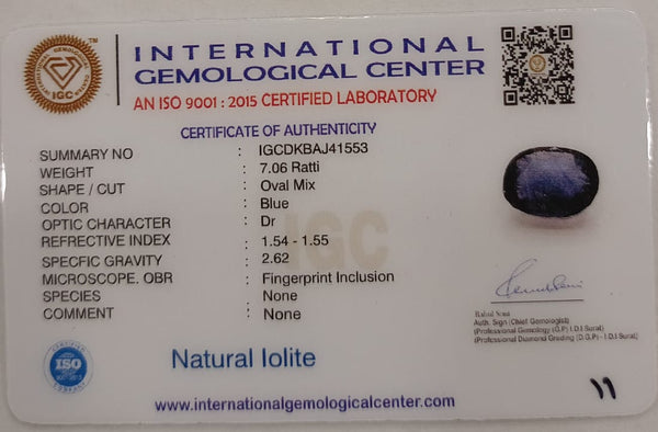 Natural Iolite| Govt. Lab Certified | OvalMix |Blue withCertificate No.: IGCDKBAJ41553 image 2