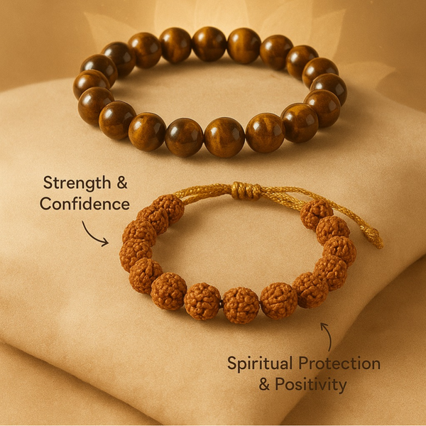 Rudraksha and tiger eye bracelet combo for peace and strength – Tushar Gems