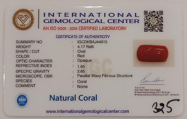 NaturalRed Coral | Certified| Oval CutGemstone Summary No. IGCDKBAJ44915 image 2