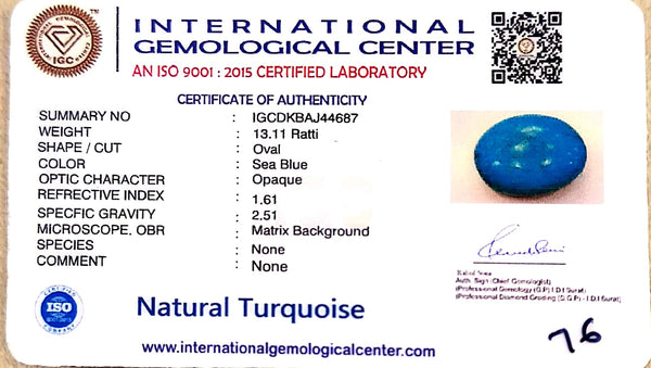 Natural Turquoise | Certified | Oval | Sea BlueCertificate No.: IGCDKBAJ44687 image 2