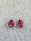 BloomRuby Earrings – 10.07 ct Carved Purplish Red Ruby & 0.45 ct Diamond Halo in 14K Gold image 0